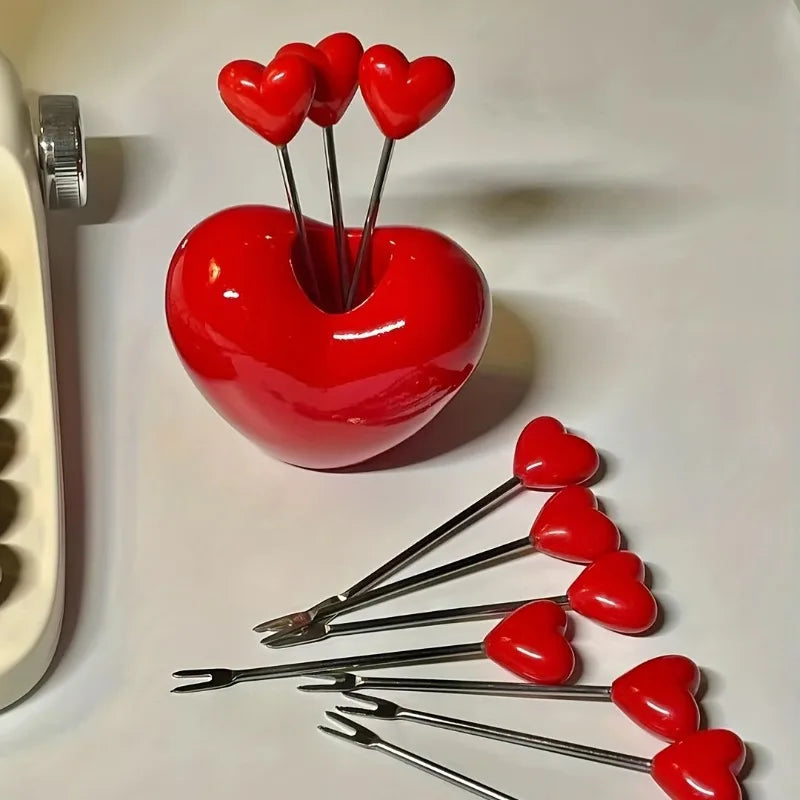 Love Heart Stainless Steel Cake & Fruit Fork Set | 4 Pcs Dessert Fork Set Babs