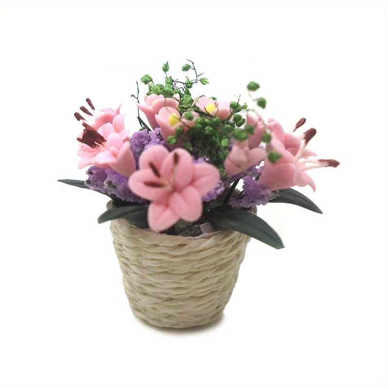 1:12 Miniature Clay Lily Flower Potted Bonsai Dollhouse Decor Dollhouse Miniature Babs