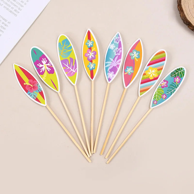 Hawaiian Surfboard Cupcake Toppers – Luau Party Decor (8/16 Pc) Cupcake Toppers Babs