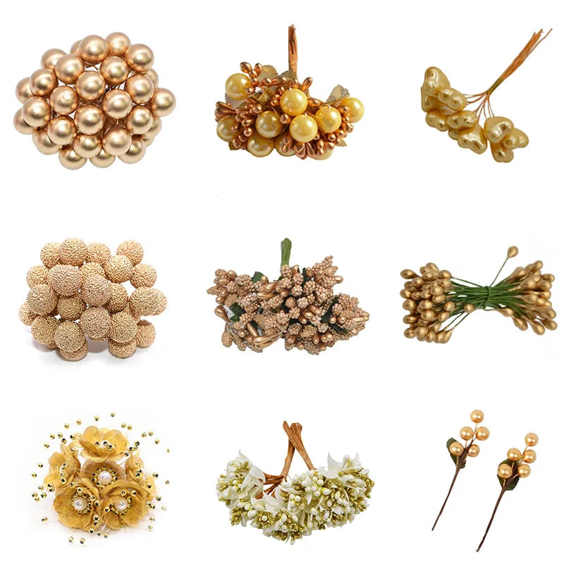 Gold Artificial Cherry Stamen Berries – Wedding & Xmas Décor Artificial Floral Decor Babs