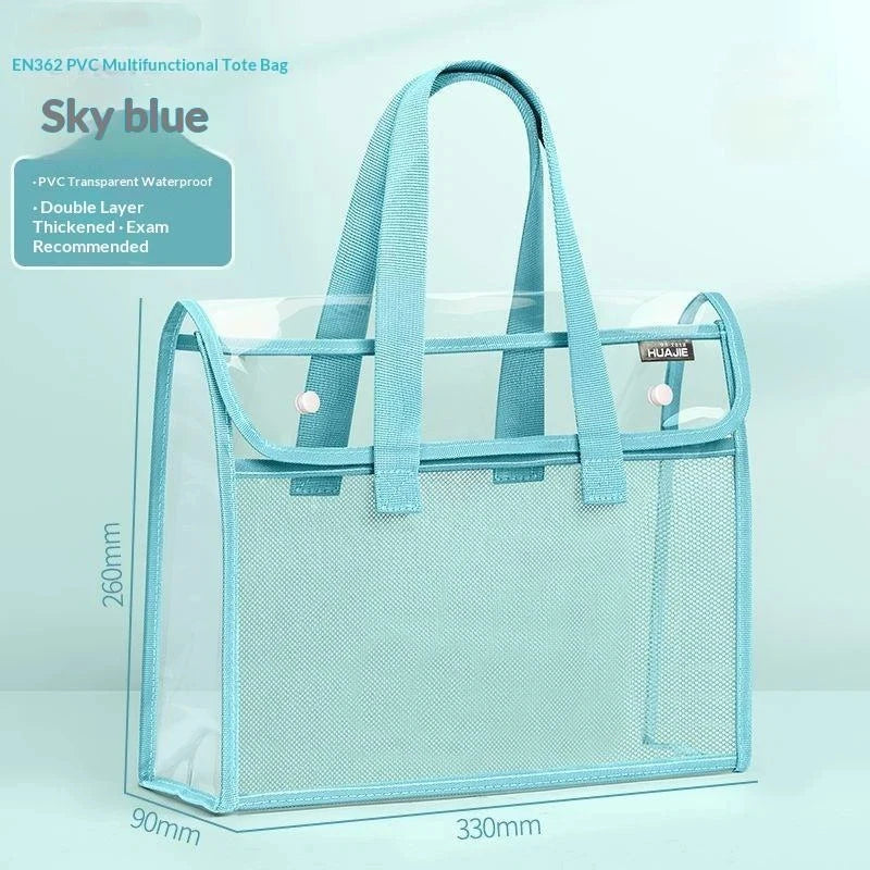 Transparent PVC Waterproof Tote Bag – Large File Organizer File Storage Tote Bag Babs Blue