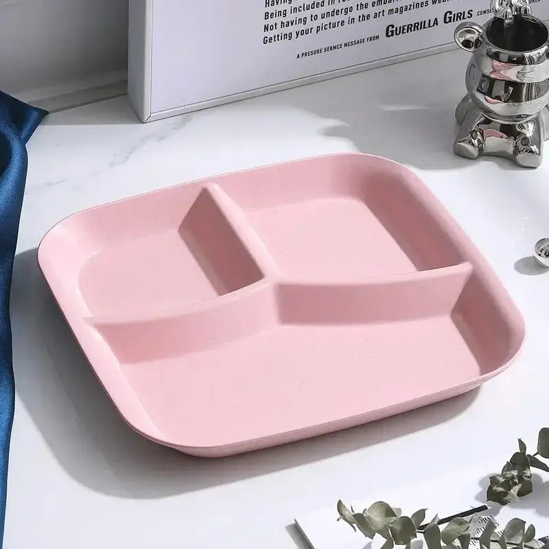 3-Grid Divided Dining Plate – Dishwasher & Microwave Safe PP Divided Dining Plate Babs pink