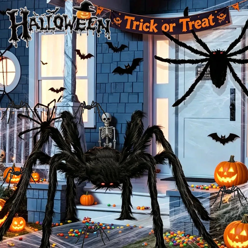 Giant Fluffy Halloween Spider Plush Prop – Haunted House Decor Halloween Spider Prop Babs