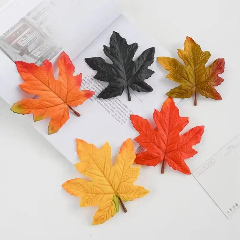 Silk Maple Leaves Artificial Decor 50/100 Pcs – Autumn Party Artificial Decorative Leaves Babs