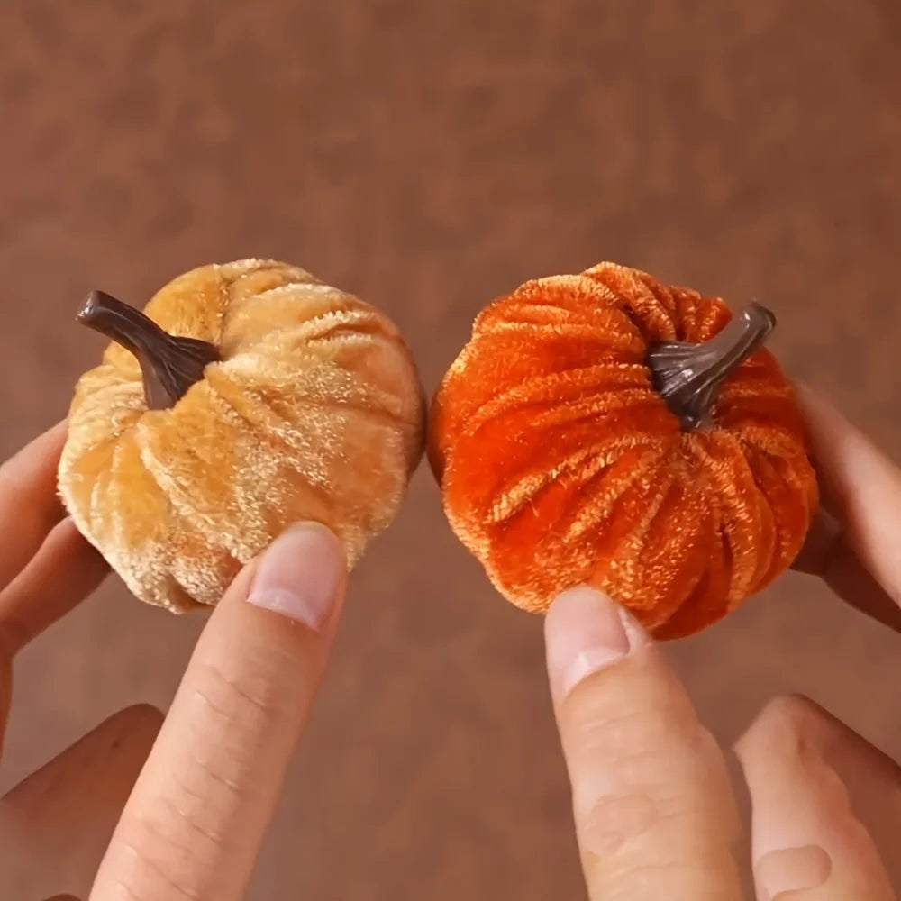 9-Piece Velvet Mini Artificial Pumpkins – Fall Harvest Décor Artificial Pumpkin Decor Babs