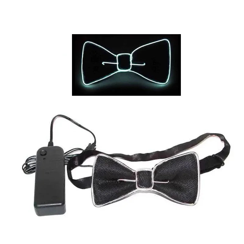 LED Light-Up Suspenders & Bow Tie Glow Party Costume Set LED Costume Accessory Babs Bow tie-White
