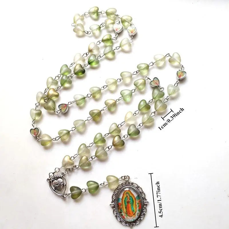 Acrylic Bead Catholic Rosary Necklace – Cross & Guadalupe Pendant Religious Rosary Necklace Babs