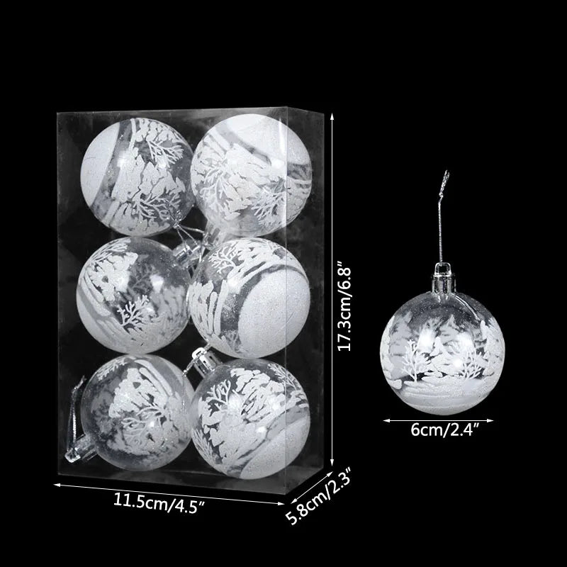 6-Pack Clear Snow Christmas Ball Ornaments 6cm – Tree Baubles Christmas Tree Ornaments Babs