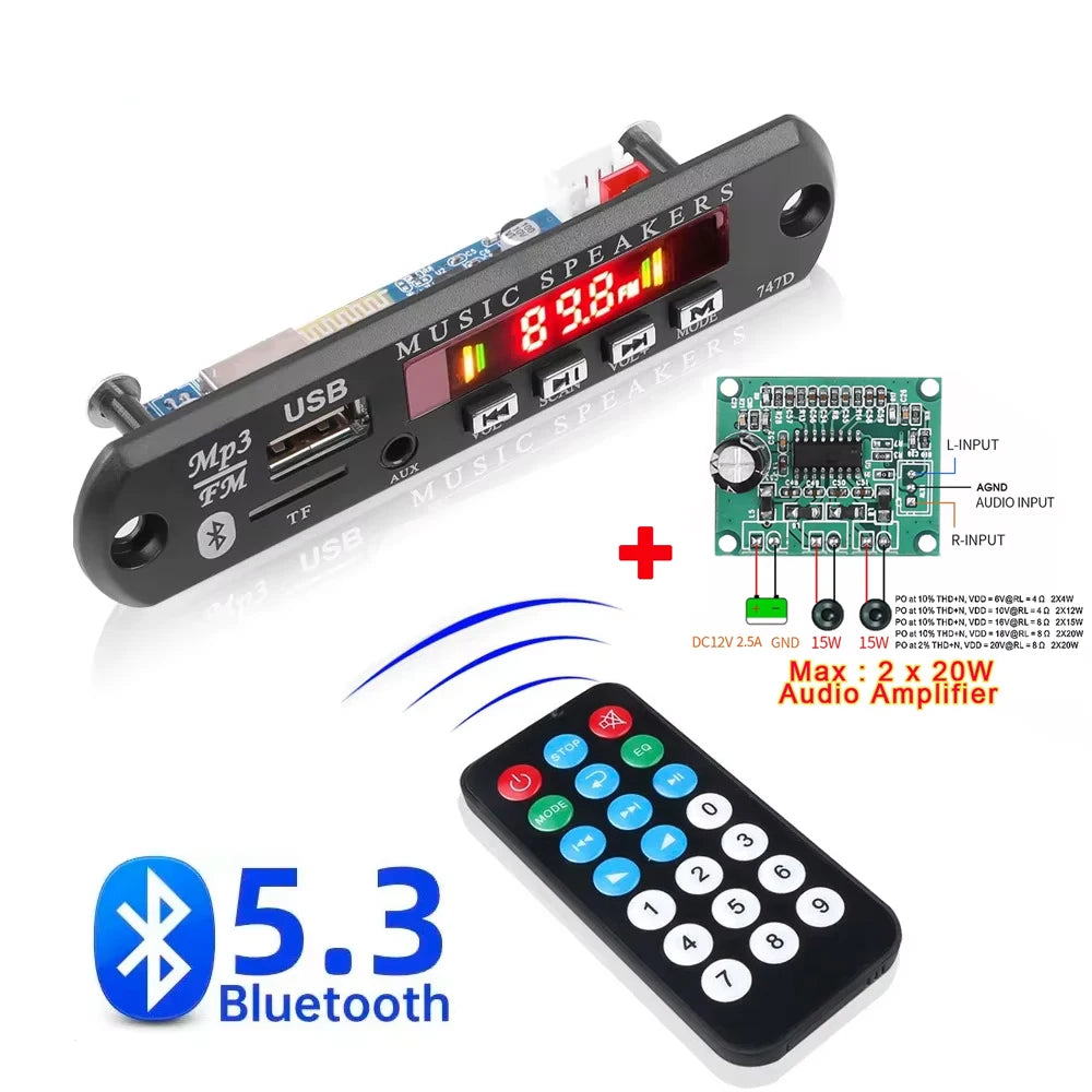 KEBIDUMEI 2×20W Bluetooth 5.0 MP3 Decoder Board USB TF FM Radio MP3 Decoder Board Babs Combo Package1