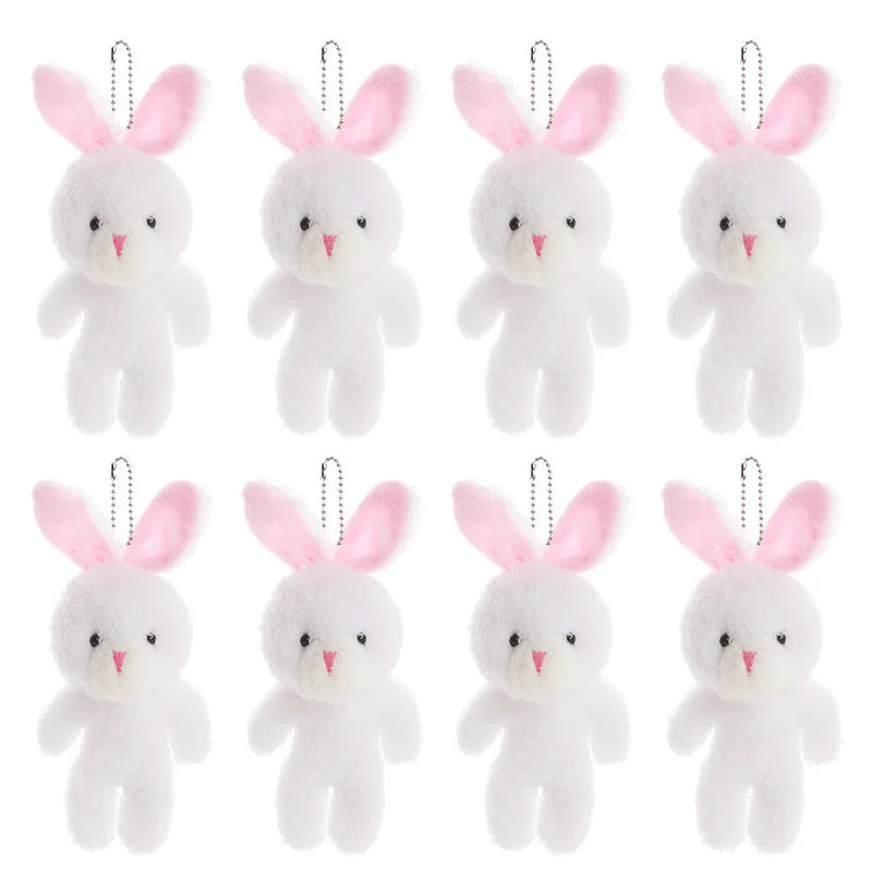 Bunny Plush Dolls Easter Basket Filler Rabbit Keychain Favors Plush Keychain Doll Babs White 5Pcs