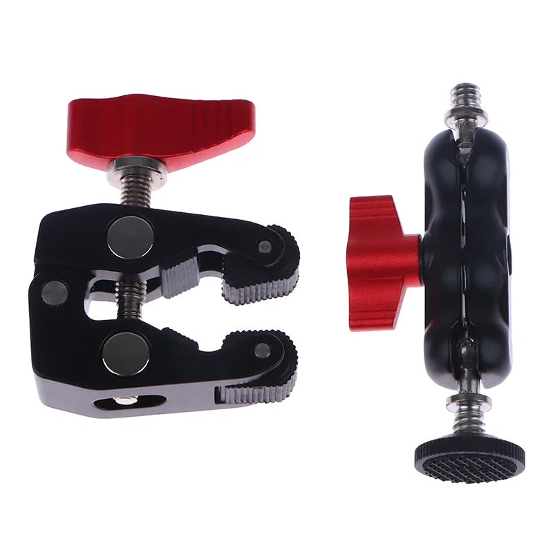 Aluminum Alloy Double Ball Head Magic Arm Clamp 1/4" 3/8" Camera Arm Clamp Babs