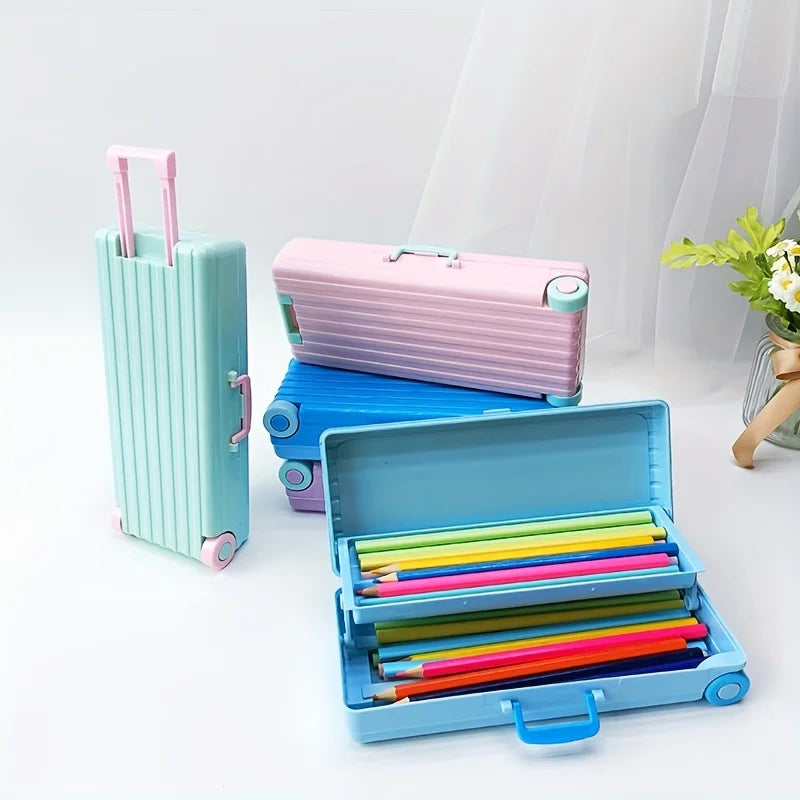 Double-Layer Trolley Case Stationery Box | Desk Organizer Stationery Pencil Box Babs