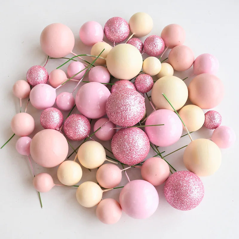 48Pcs Pink Foam Ball Cake Toppers – Party & Wedding Décor Cake Topper Set Babs