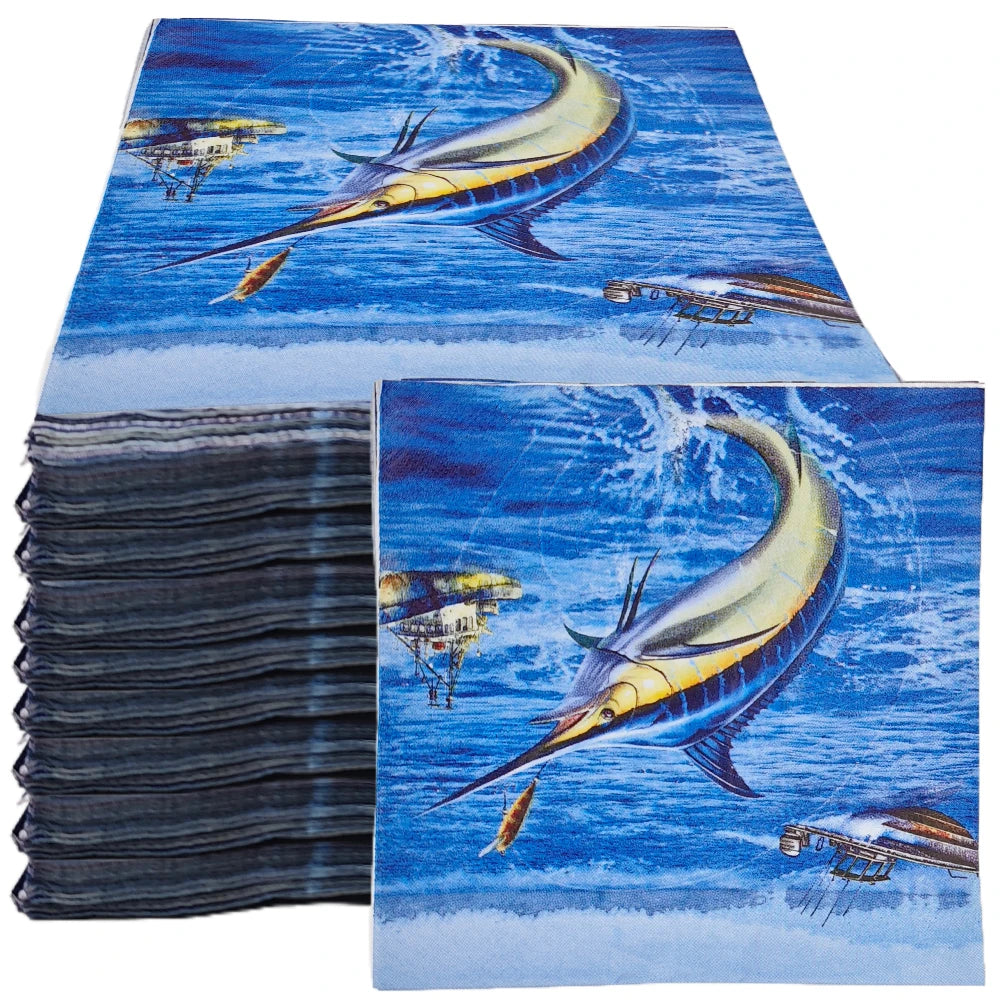 Gone Fishing Party Napkins | Fisherman Theme 20/40/60pc Disposable Party Napkins Babs A 60 Pcs