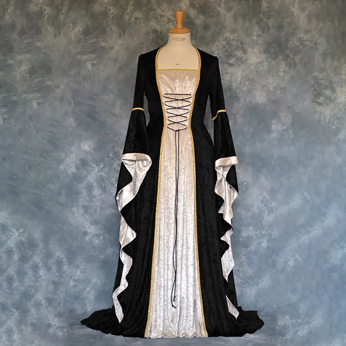 Women's Plus Size Medieval Princess Cosplay Long Dress | Velvet Gown Cosplay Costume Dress Babs Black XXL