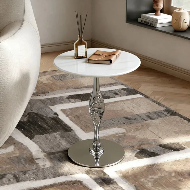 Modern Round Marble Side Table – Minimalist Stainless Steel Legs Marble Side Table Babs