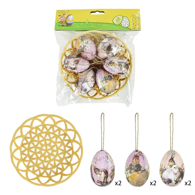 6-Piece Easter Foam Egg & Rabbit Hanging Ornaments Set Easter Hanging Ornaments Babs A03
