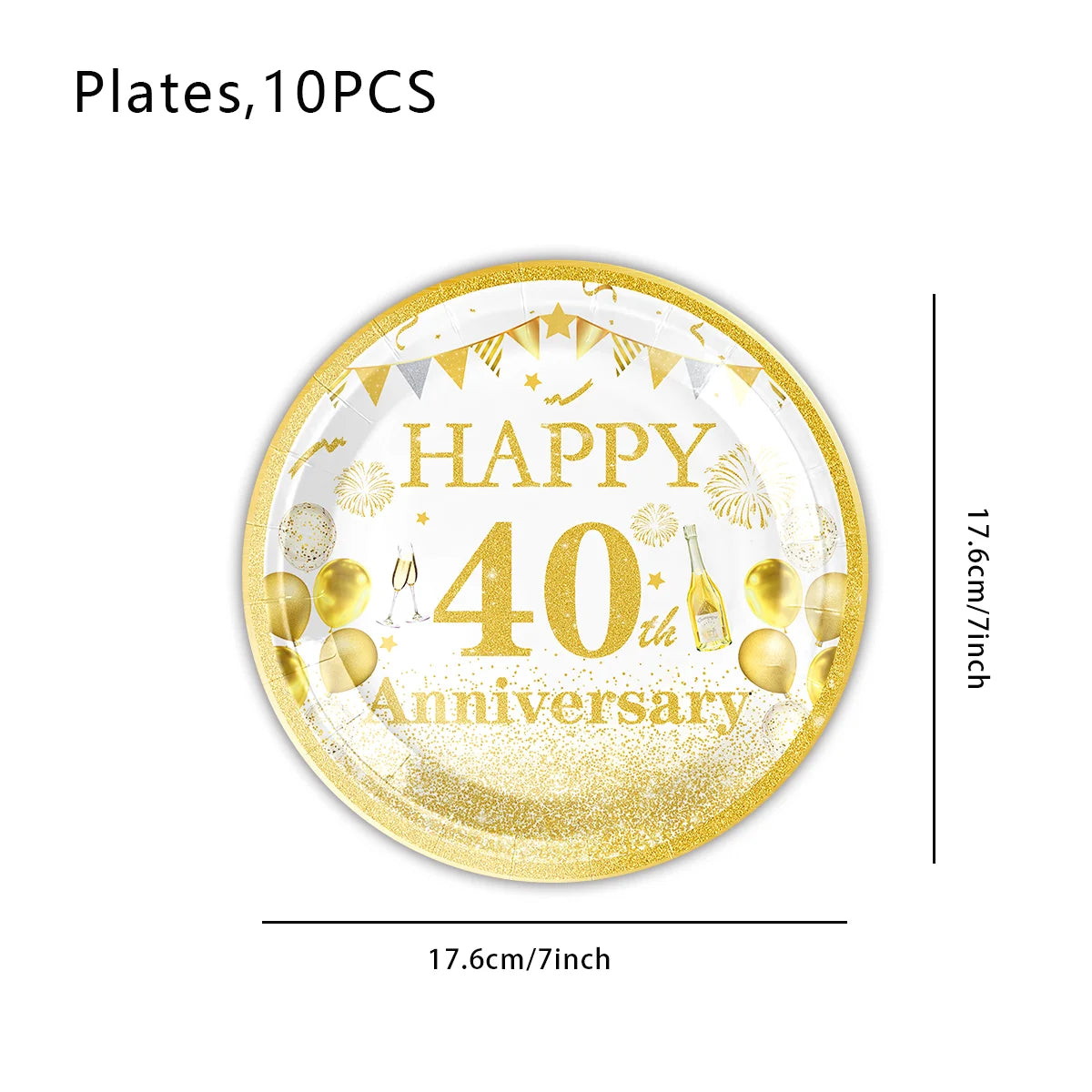 40th Birthday White & Gold Disposable Party Tableware Set Disposable Party Tableware Babs 7inch plate