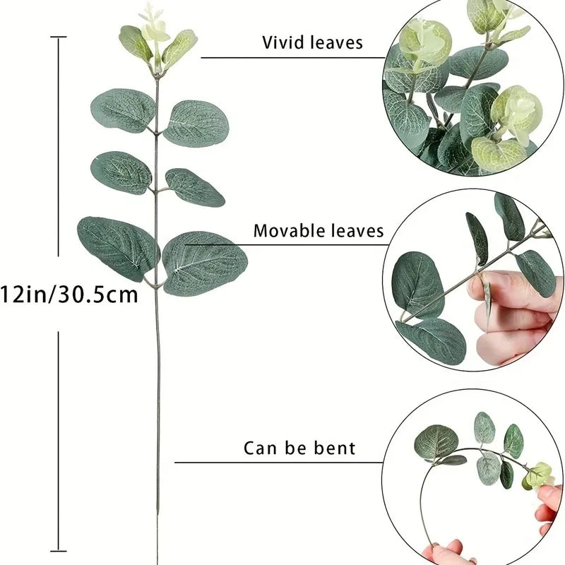 Artificial Eucalyptus Leaf Stems 5/10/20 Pcs – Wedding Home Decor Artificial Plant Stems Babs