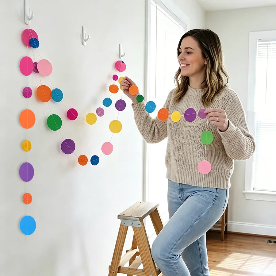 Colorful Polka Dot Paper Garland Circle Banner – Party Décor Party Garland Banner Babs