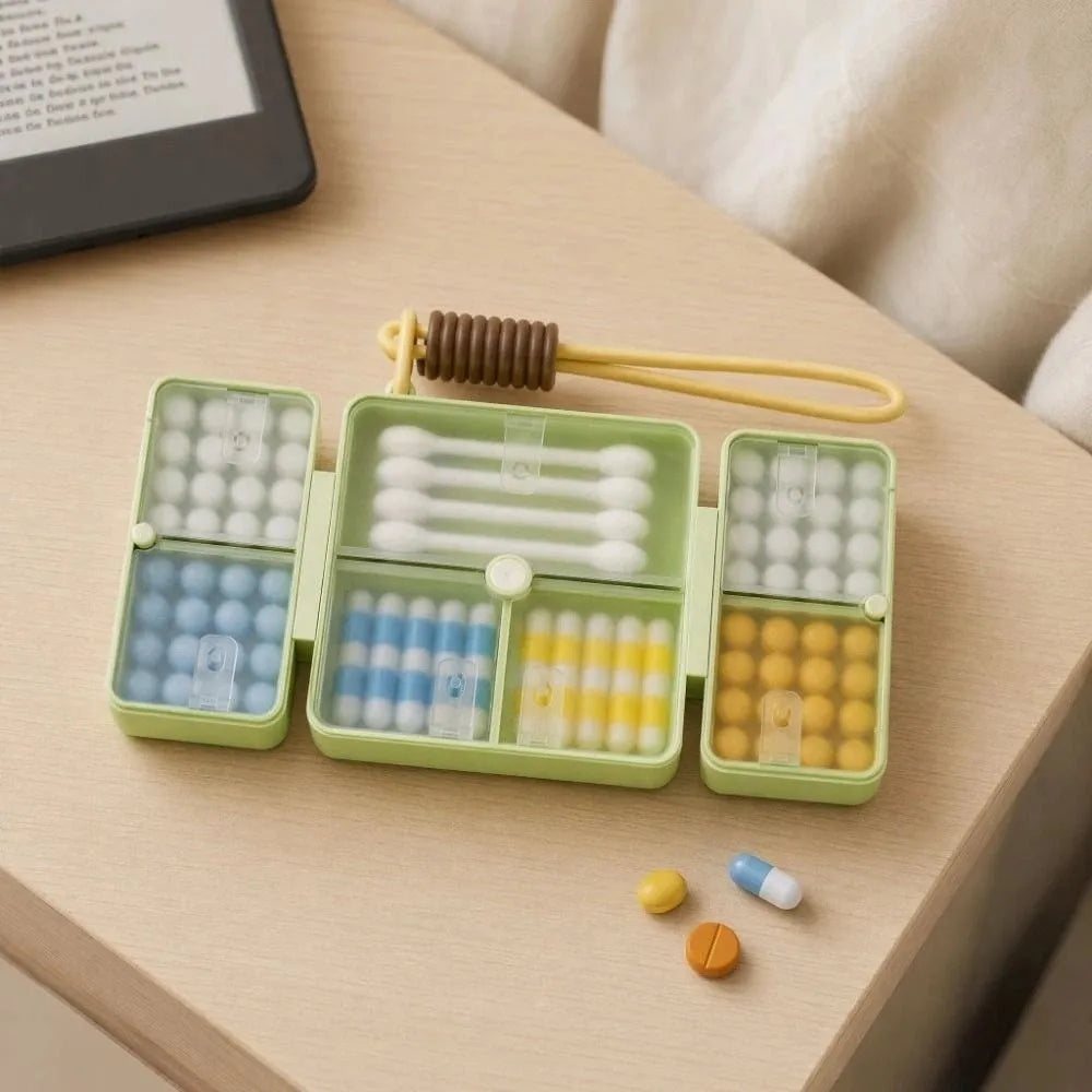 7-Grid Folding Magnetic Double-Layer Pill Organizer Box Pill Organizer Box Babs