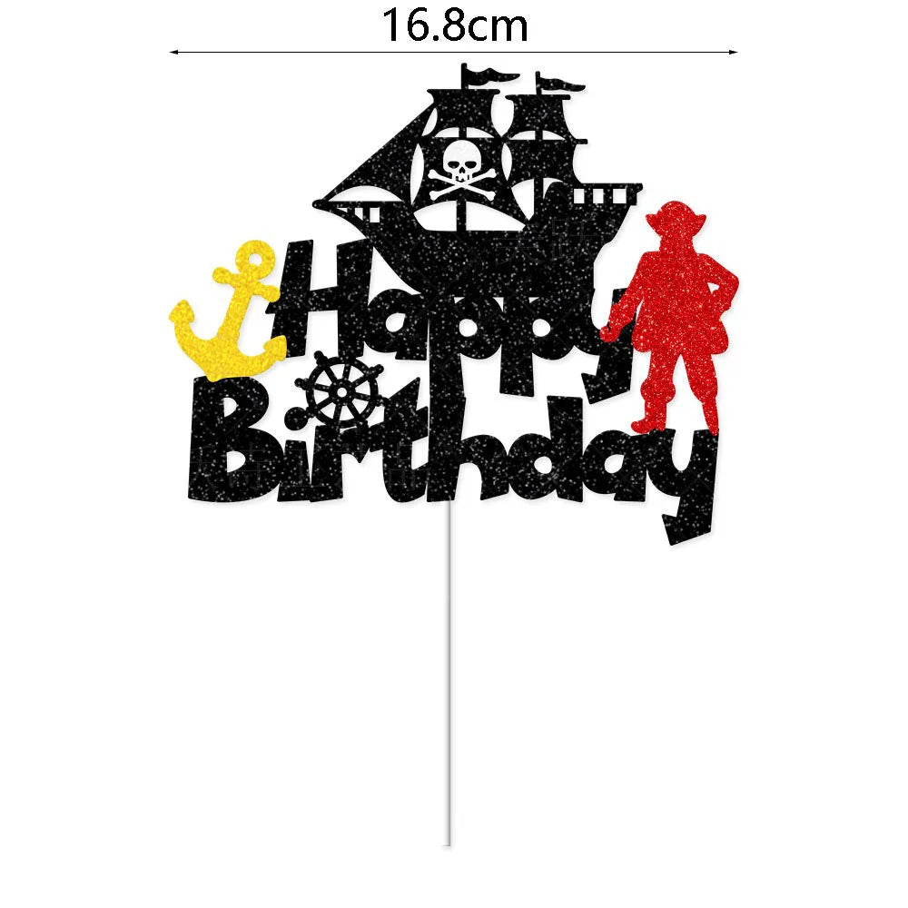 Pirate Birthday Cake Topper Set – Skull, Ship & Treasure Chest Cake Topper Set Babs 1pcs cake topper