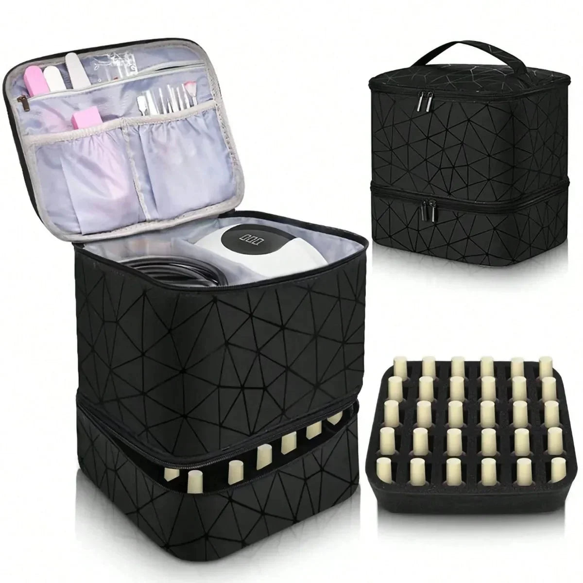 Double-Layer Nail Polish & Essential Oil Travel Organizer Bag Nail Polish Organizer Babs Black