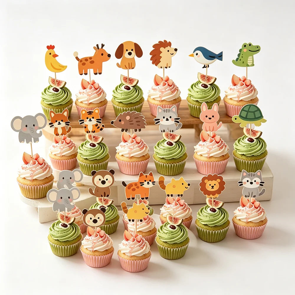 Jungle Safari Animal Cake Toppers & Cupcake Picks – Party Decor Cake Toppers Babs