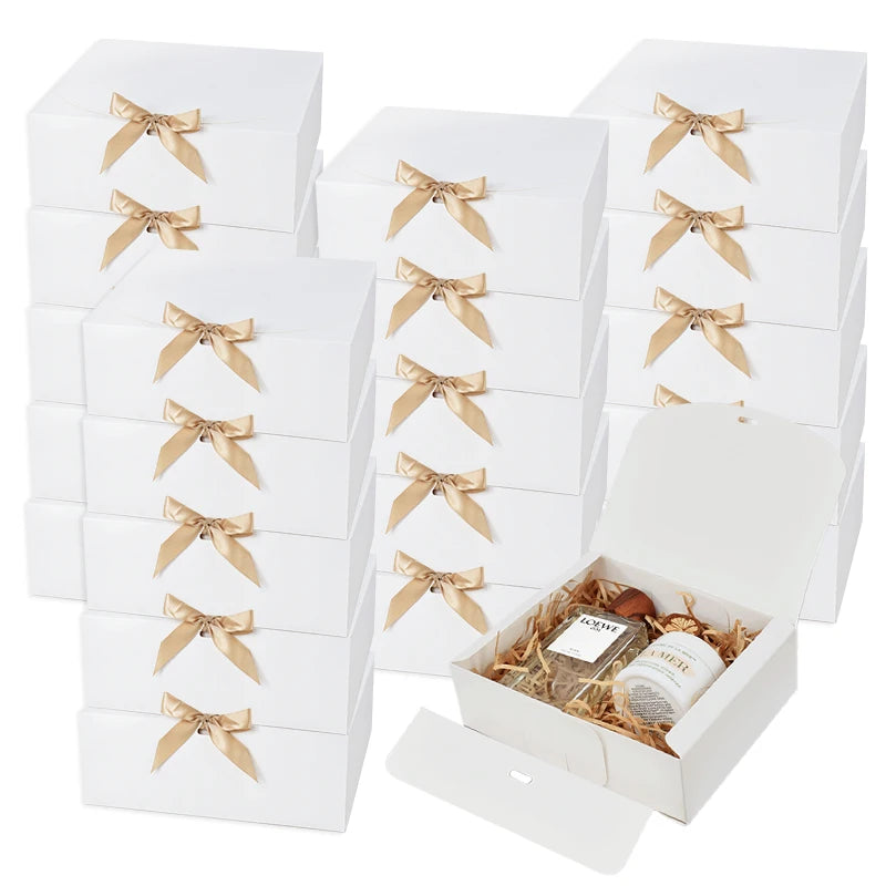 3-Pack White Gift Boxes with Lids & Ribbons – Party & Wedding Gift Packaging Boxes Babs