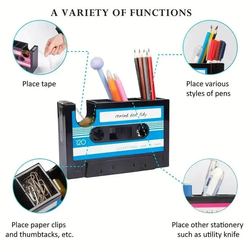 Retro Cassette Tape Dispenser & Pen Holder Desk Organizer Desk Organizer Babs