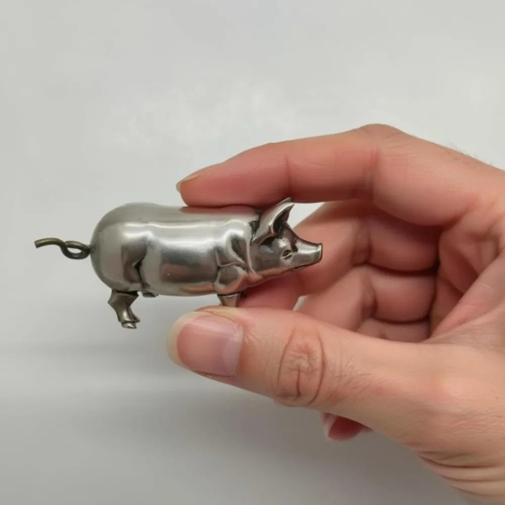 Pig Figurine Mini Tape Measure – Vintage Metal Quilting Tool Mini Tape Measure Babs