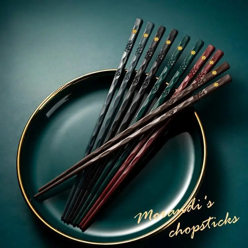 5 Pairs Carved Alloy Chopsticks – Reusable Sushi & Hot Pot Set Chopstick Set Babs 5pairs