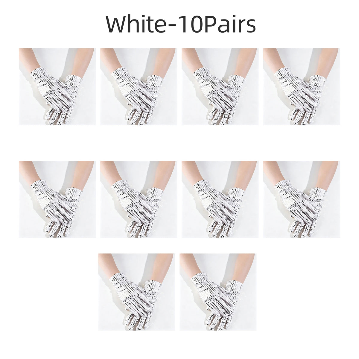 Silver Mesh Glitter Gloves – Stage, Dance, Cosplay & Party Costume Gloves Babs white 10Pairs