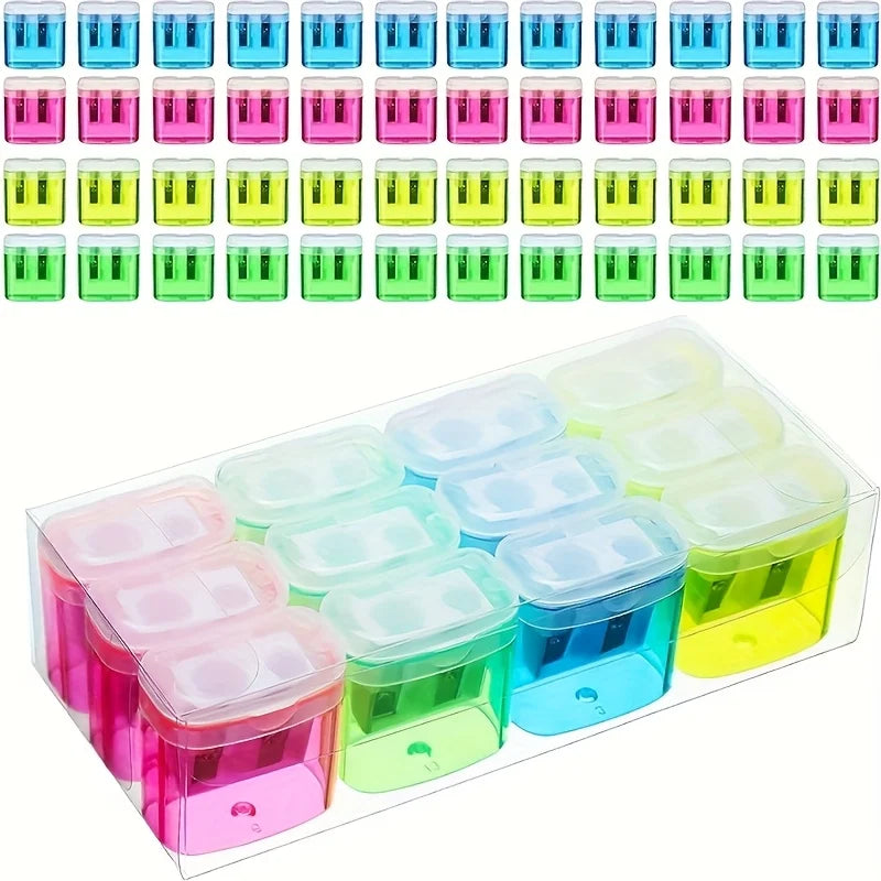 12-Pack Pencil Sharpeners – Double & Large Barrel with Clear Lid Pencil Sharpener Set Babs