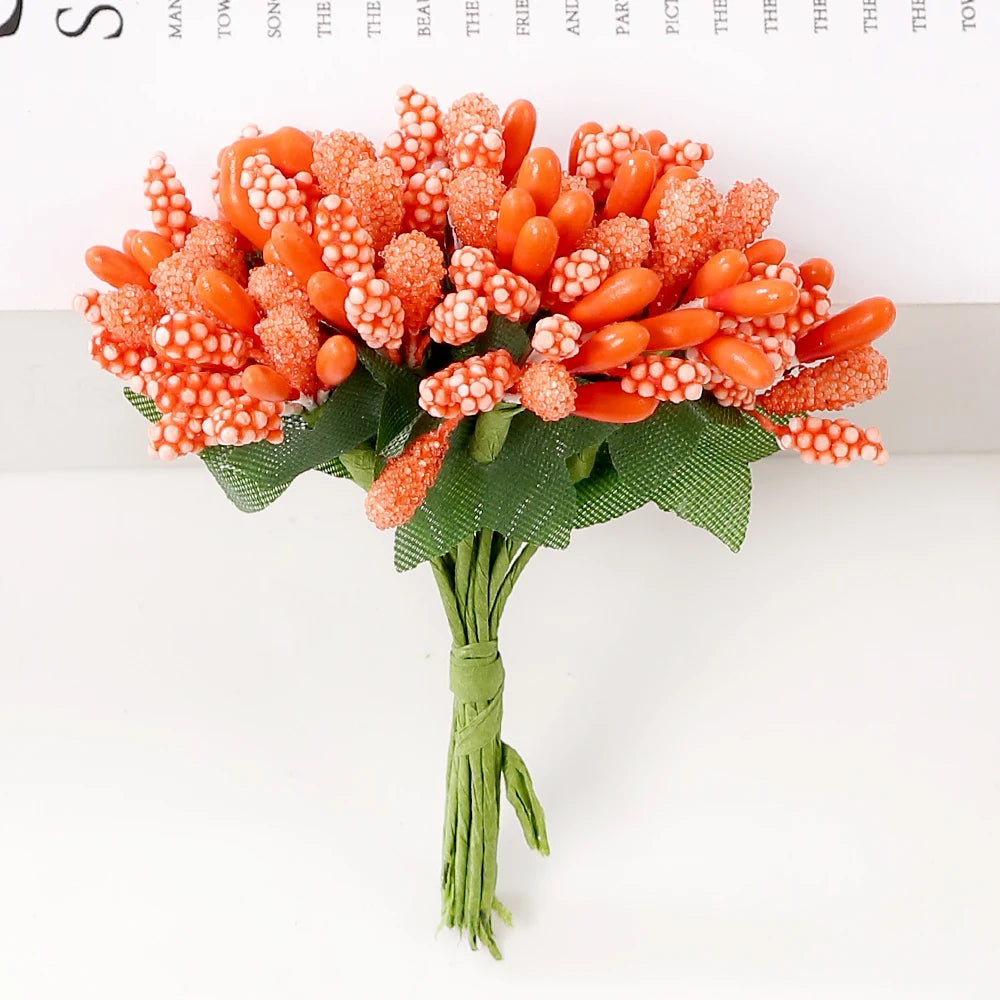 12Pcs Artificial Berry Stamen Flowers – DIY Wedding & Christmas