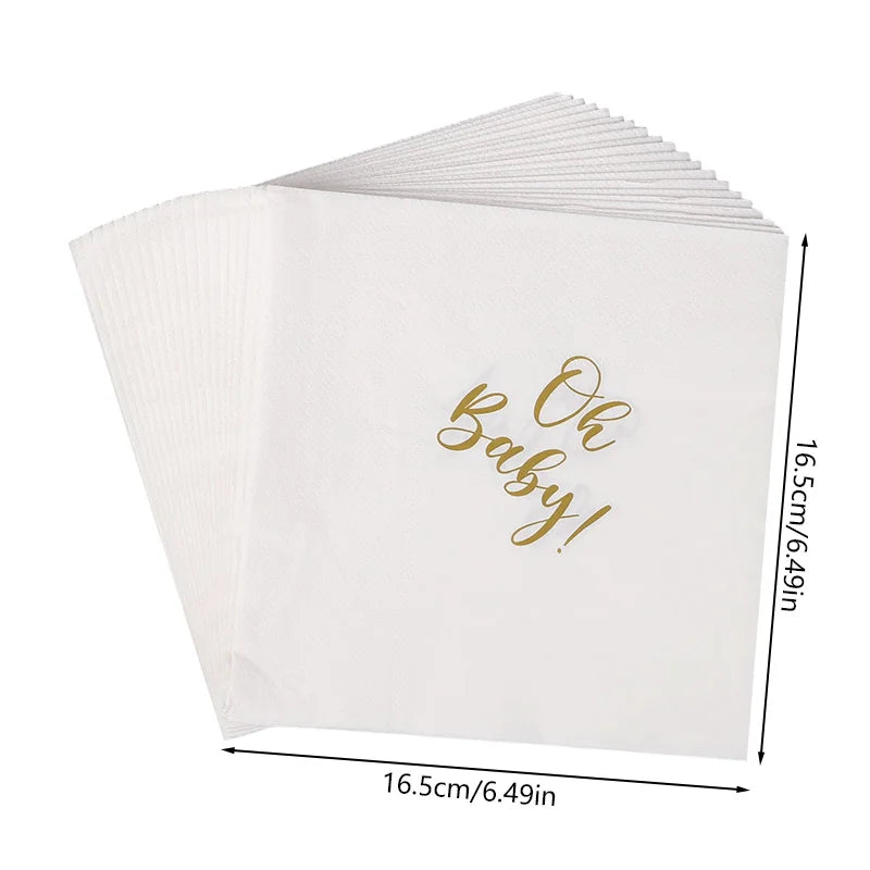 20Pcs Oh Baby Paper Napkins – Baby Shower & Gender Reveal Disposable Party Napkins Babs