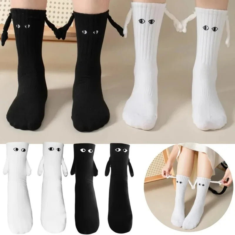 Magnetic Couple Socks | 3D Doll Eyes Hand-in-Hand Design Novelty Couple Socks Babs
