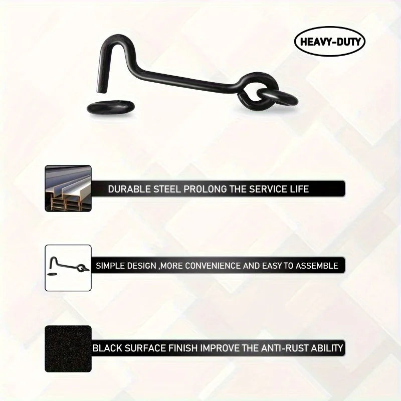 Cabin Hook & Eye Door Gate Latch with Screws – Carbon Steel Door Hook Latch Babs