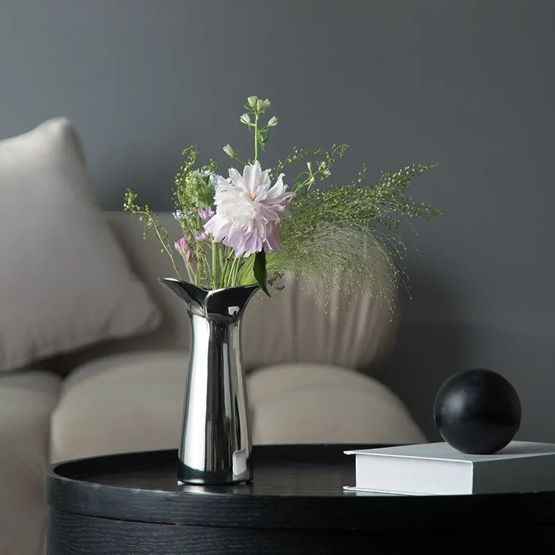 Modern Nordic Ceramic Vase – Silver Luxury Table Decoration Decorative Ceramic Vase Babs