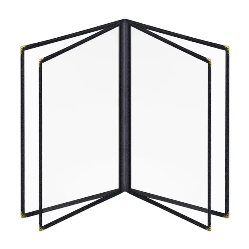 Foldable A4 PVC Transparent Menu Cover – Double Panel Holder Menu Cover Holder Babs Black 4 Pages