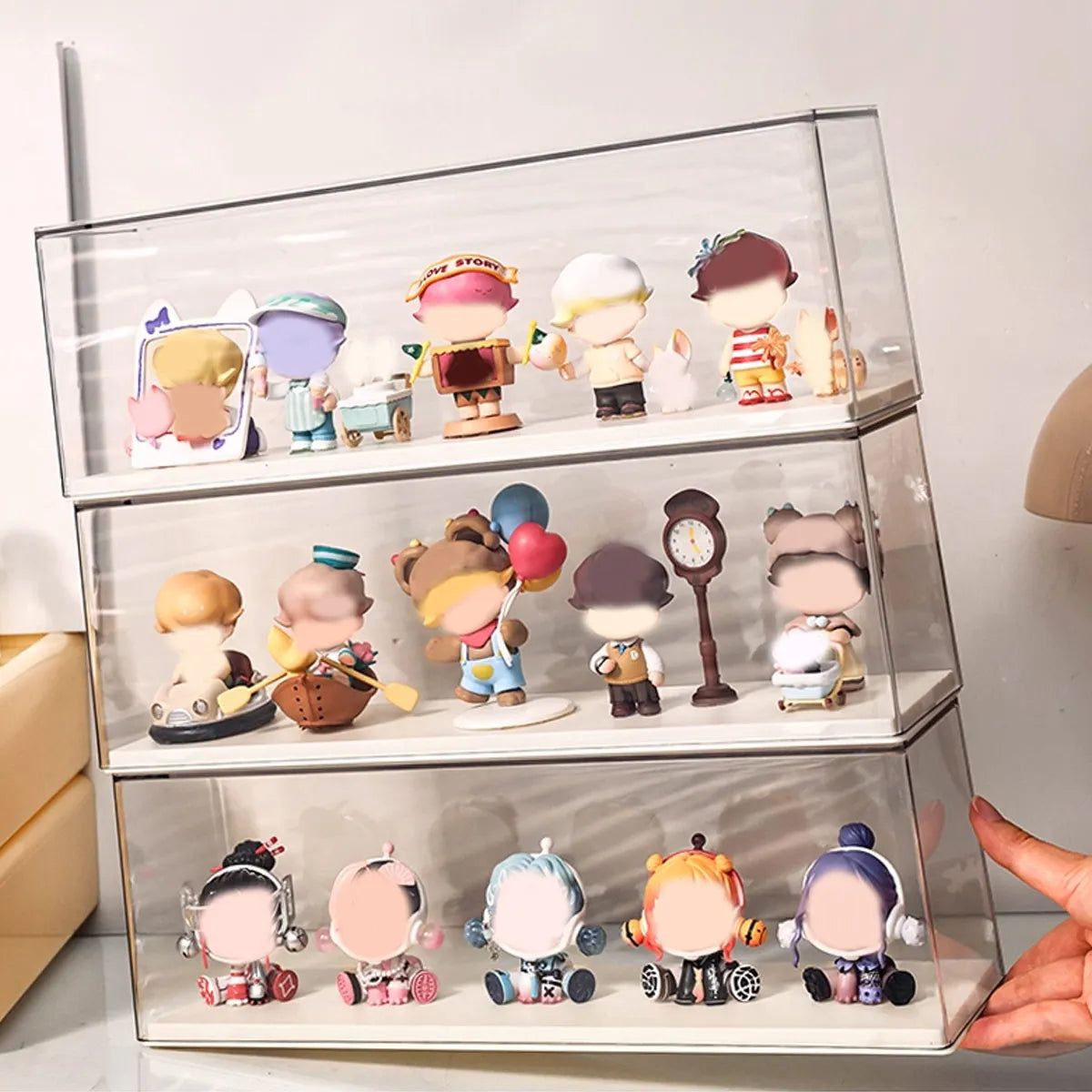 Transparent Doll Display Cabinet – Stackable Dust-Proof Storage Box Collectible Display Cabinet Babs