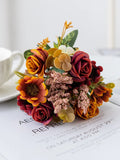 Silk Rose Artificial Bouquet | Wedding & Home Décor Gift Artificial Flower Bouquet Babs Orange 1 PC