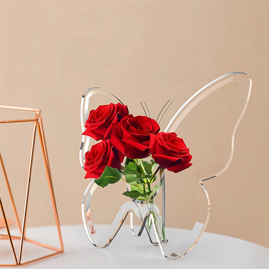 Butterfly Acrylic Flower Vase – 3D Transparent Home Décor Decorative Acrylic Vase Babs