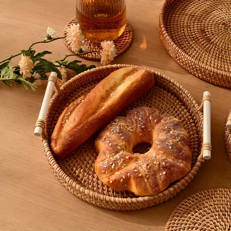 Handmade Wicker Rattan Serving Tray with Handles | Farmhouse Wicker Serving Tray Babs