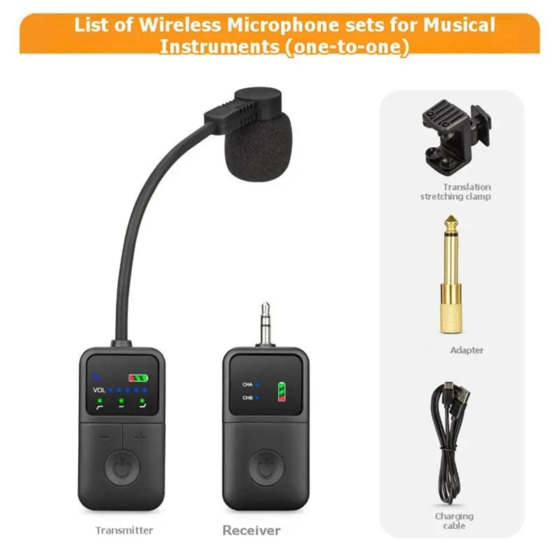 2.4G Wireless Violin Microphone System – 30M Clip Transmitter Wireless Instrument Microphone Babs