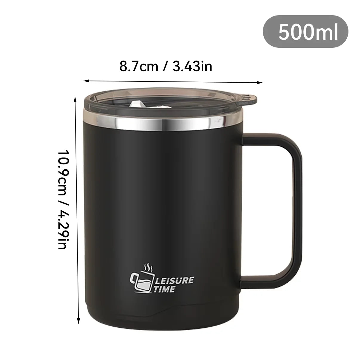 Insulated 304 Stainless Steel Travel Coffee Mug with Handle Insulated Travel Mug Babs Black 401-500ml