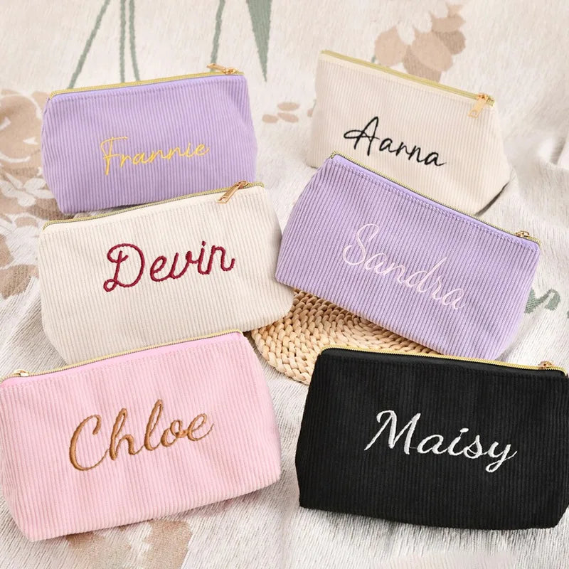 Corduroy Embroidery Cosmetic Bag – Portable Makeup Pouch Cosmetic Makeup Bag Babs
