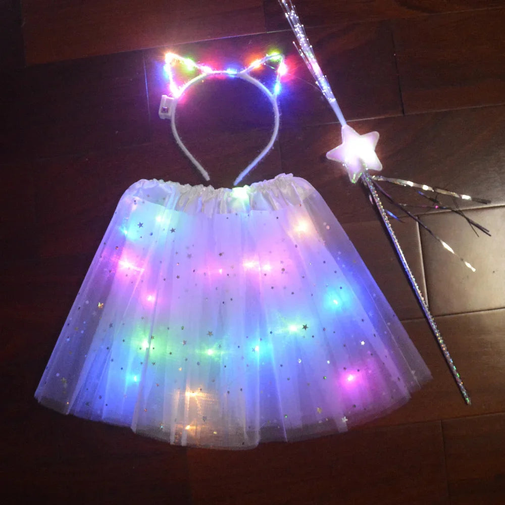 LED Light-Up Tutu Skirt, Glow Headband & Wand Costume Set LED Costume Set Babs 6a for 5-10 years girls