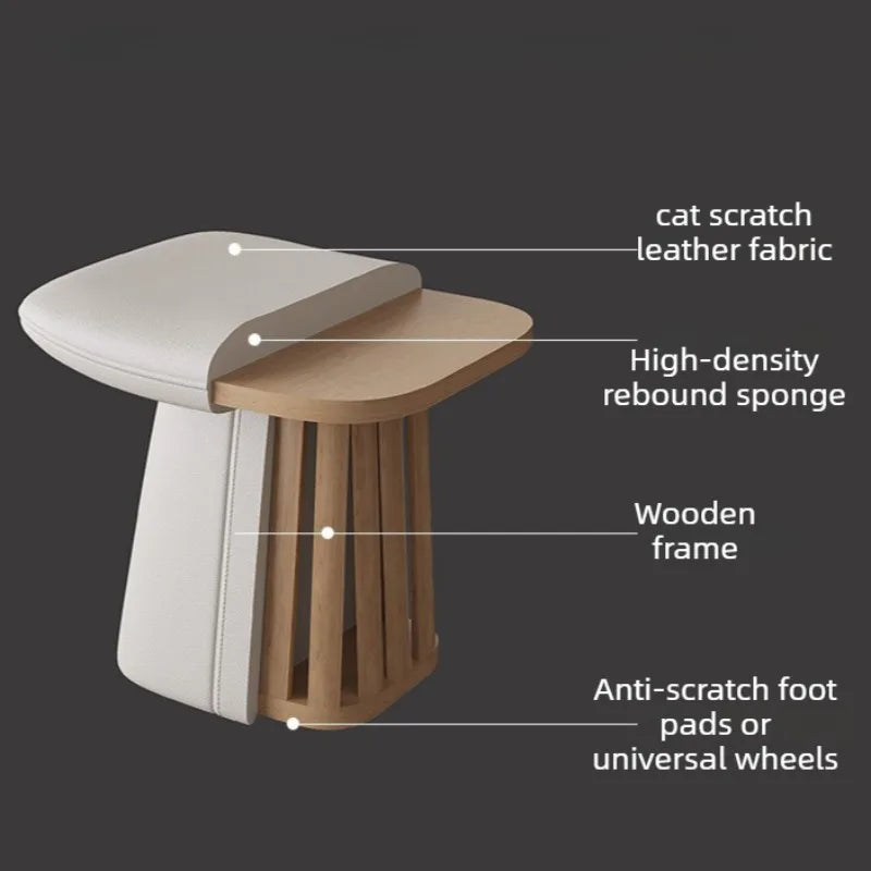 Modern Luxury Genuine Leather Makeup Stool – Solid Wood Frame Vanity Stool Babs