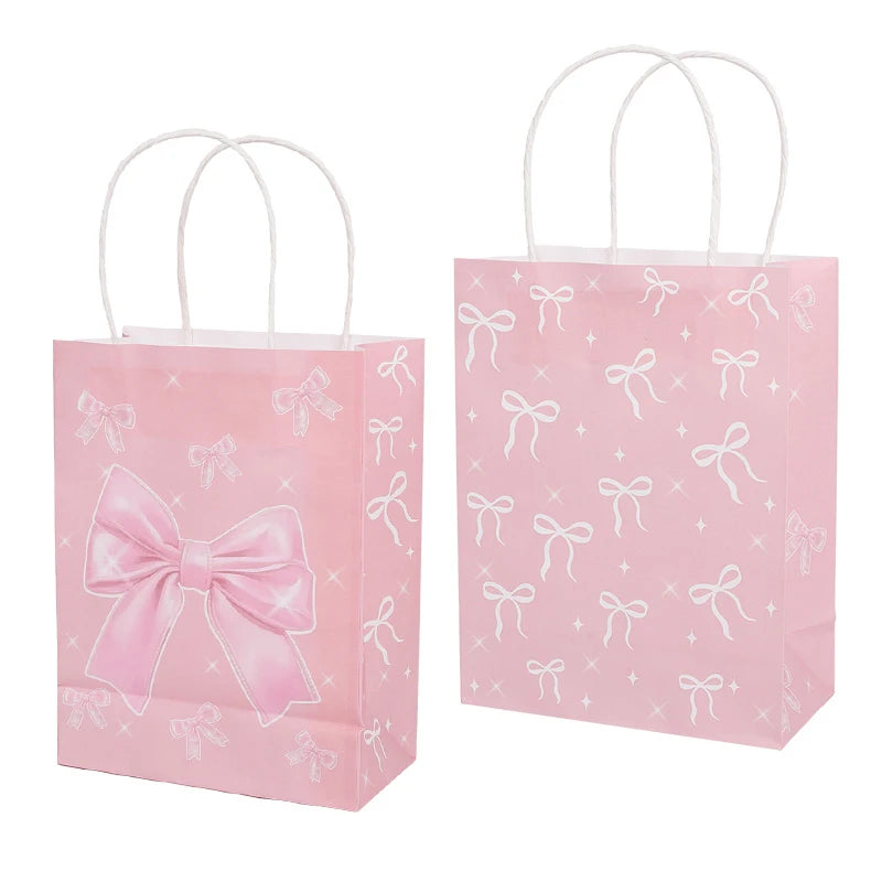 Pink Bow Paper Gift Bags – Party Treat Bags 5/10 Pcs Party Gift Bags Babs Pink 5Pcs